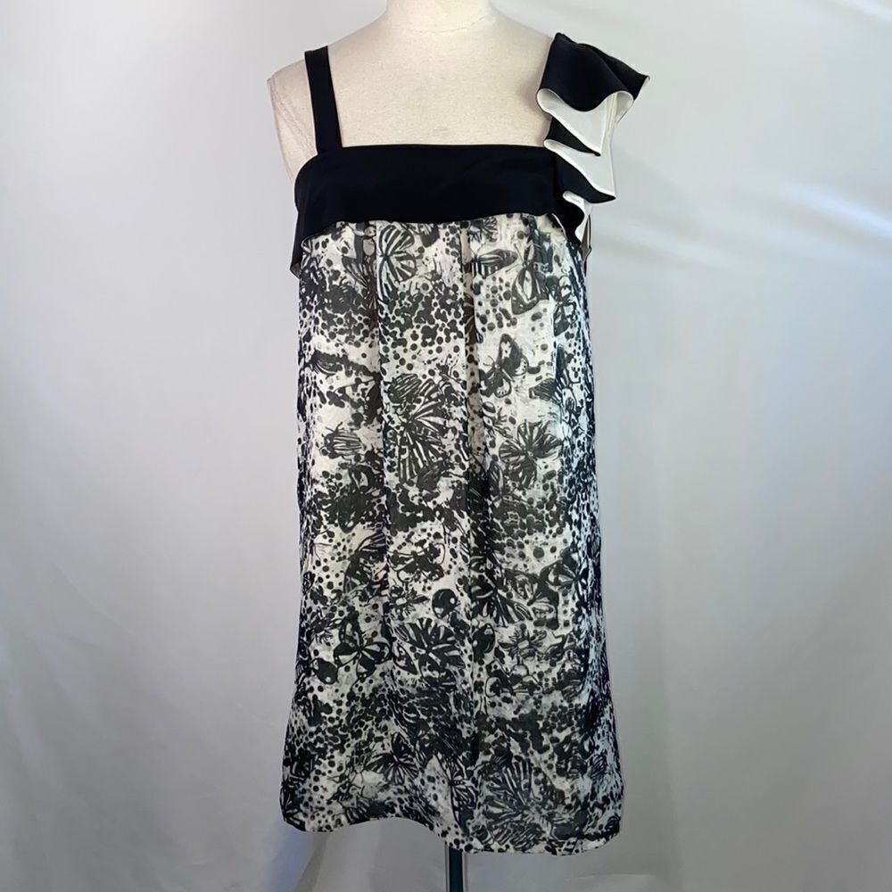 Derek Lam Black Butterfly Print w/ Pleated Top